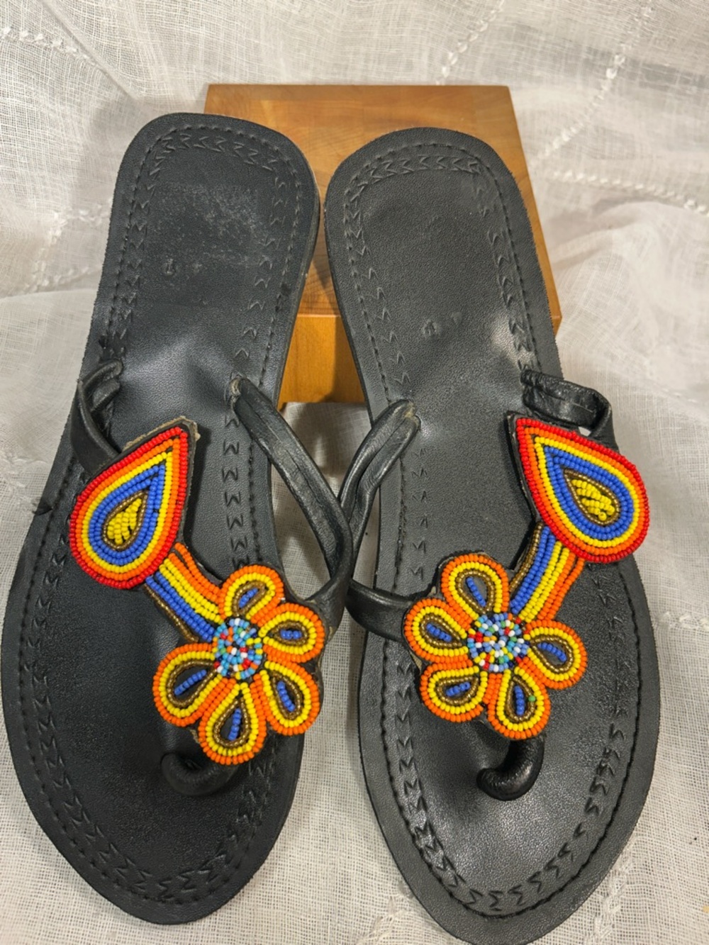 Handmade beaded thong flip flop sandals